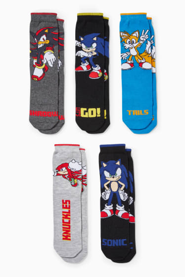 Dětské - Multipack 5 ks - Ježek Sonic - ponožky - černá
