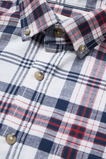Hombre - Camisa - regular fit - button-down - de cuadros - blanco / azul