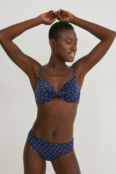 Dames - Bikinibroekje - mid waist - met stippen - donkerblauw