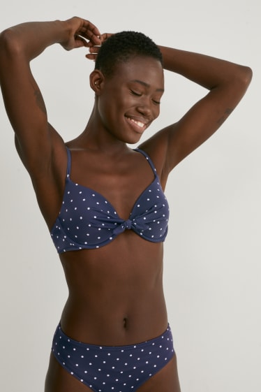Kobiety - Top od bikini z fiszbinami - watowany - w kropki - ciemnoniebieski