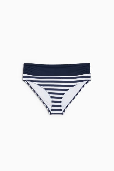 Women - Bikini bottoms with turn-down waistband - striped - white / blue