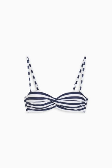 Women - Underwire bikini top - bandeau - padded - striped - white / blue