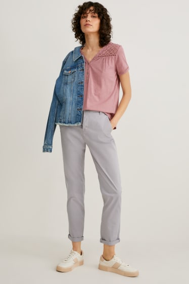 Kobiety - Spodnie z paskiem - tapered fit - jasnoszary