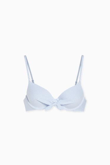 Donna - Top bikini con ferretti - imbottito - righe - bianco / azzurro