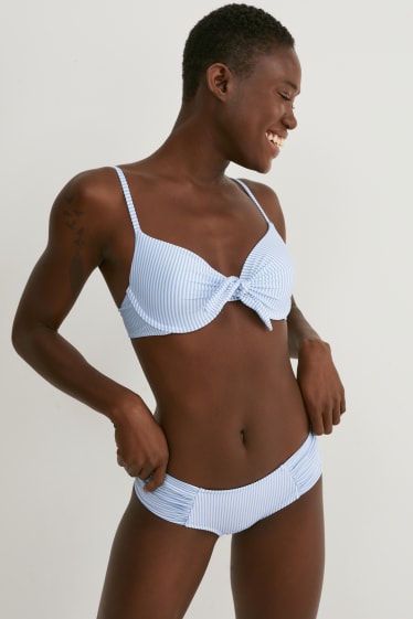 Femmes - Bas de bikini - shorty - low waist - à rayures - blanc / bleu clair