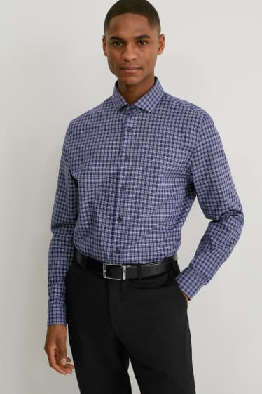 Herren - Businesshemd - Slim Fit - Cutaway - kariert - dunkelblau
