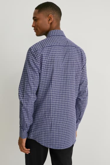 Herren - Businesshemd - Slim Fit - Cutaway - kariert - dunkelblau