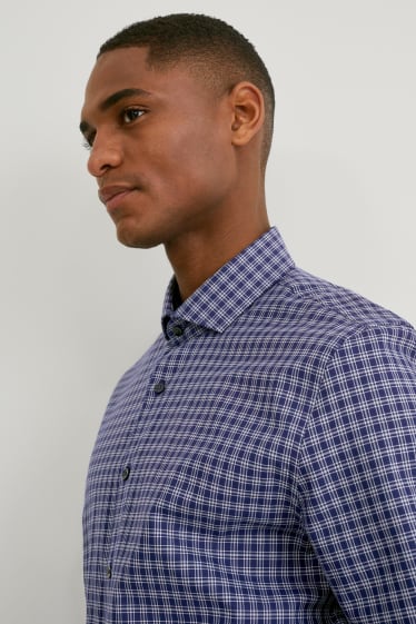 Herren - Businesshemd - Slim Fit - Cutaway - kariert - dunkelblau