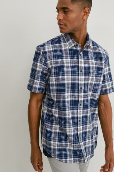 Men - Shirt - regular fit - kent collar - check - dark blue