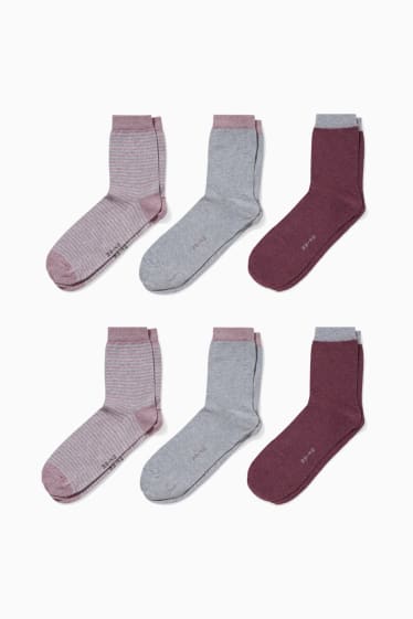 Dámské - Multipack 6 ks - ponožky - růžová-žíhaná