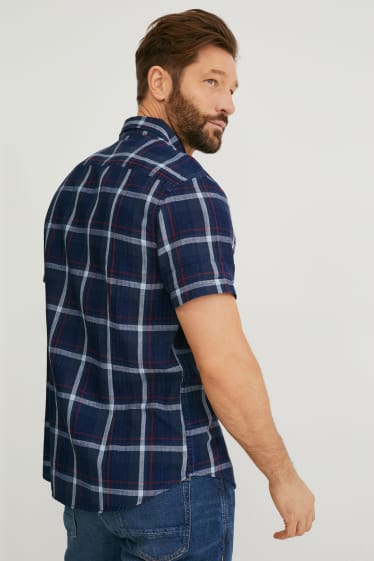 Hombre - Camisa - slim fit - button down - de cuadros - azul oscuro