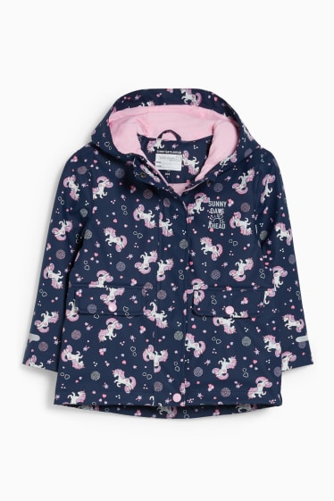 Kinder Mädchen - Einhorn - Regenjacke mit Kapuze - dunkelblau