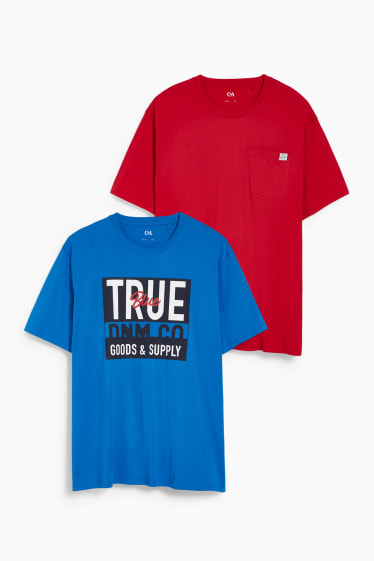 Hommes - Lot de 2 - T-shirts - rouge / bleu