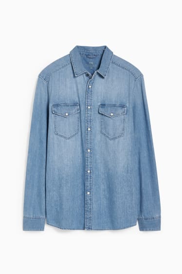 Men - Denim shirt - regular fit - kent collar - blue denim