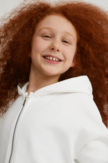 Children - Set - zip-through sweatshirt with hood and top - 2 piece - white