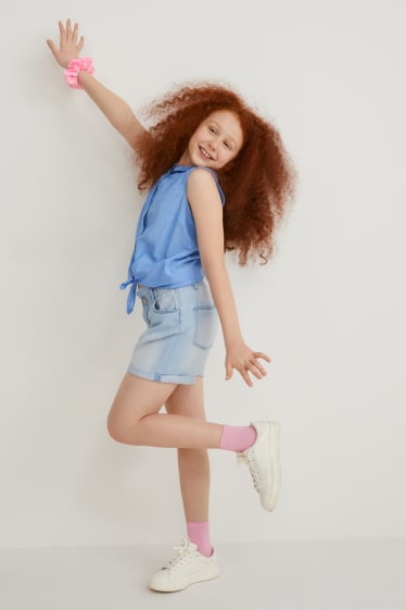 Enfants filles - Ensemble - short en jean et élastique à cheveux - 2 pièces - jean bleu clair