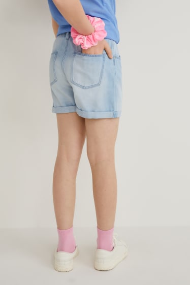 Kinder - Set - Jeans-Shorts und Haargummi - 2 teilig - helljeansblau