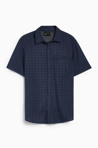 Men - Technical shirt - hiking - regular fit - Kent collar- check - dark blue