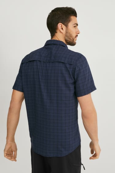 Men - Technical shirt - hiking - regular fit - Kent collar- check - dark blue