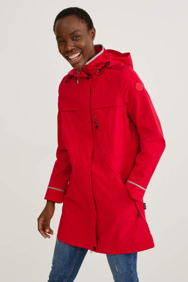 Women - Outdoor coat with hood - red
