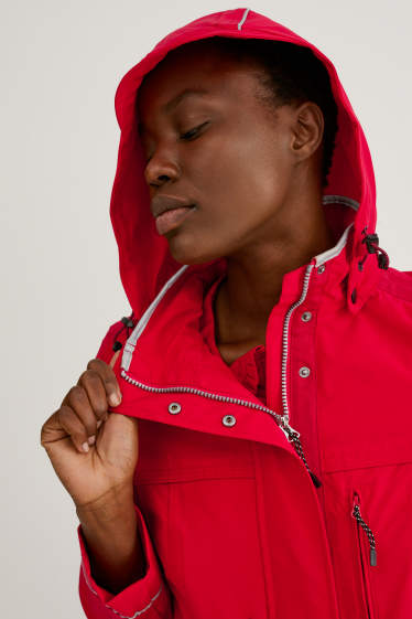 Women - Outdoor coat with hood - red