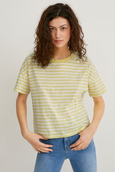 Femmes - T-shirt - à rayures - jaune