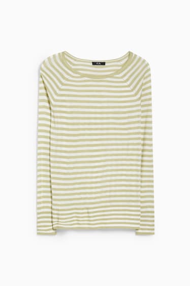 Women - Fine knit jumper - striped - white / green