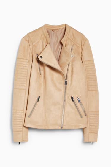 Women - Biker jacket - faux suede  - beige