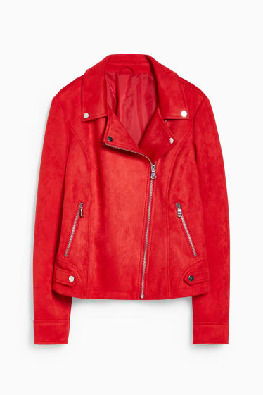 Women - Biker jacket - faux suede  - red
