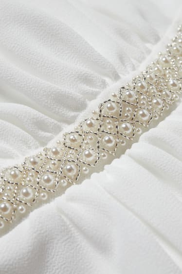Damen - Hochzeitskleid mit Perlen - weiss