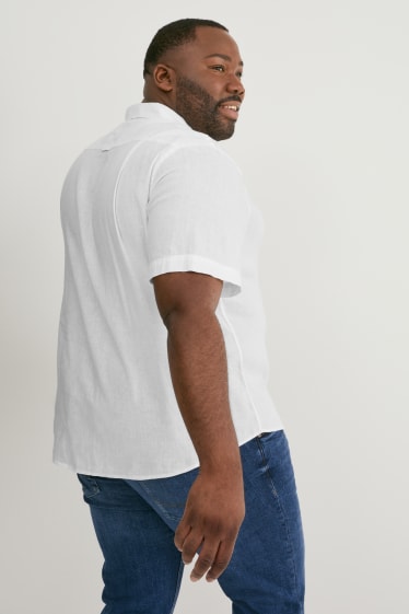 Mężczyźni - Koszula - regular fit - kołnierzyk kent - mieszanka z lnem - biały