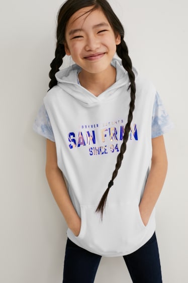 Children - Set - hoodie and short sleeve T-shirt - 2 piece - shiny - white