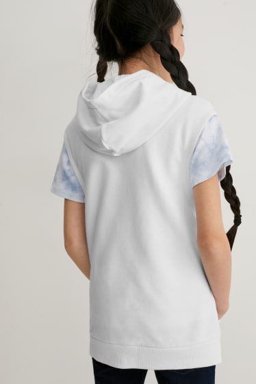 Dzieci - Zestaw - bluza z kapturem i koszulka z krótkim rękawem - 2 części - efekt połysku - biały