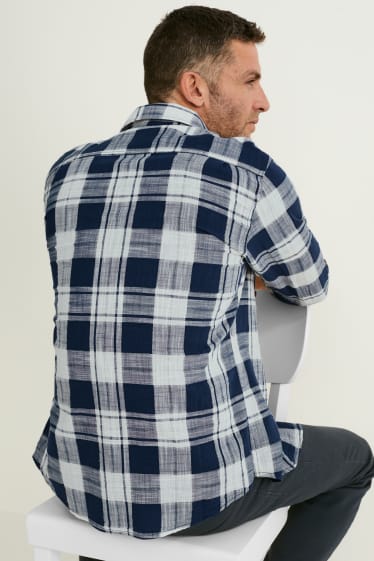Men - Shirt - regular fit - kent collar - check - dark blue / white