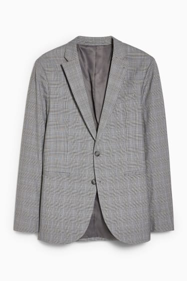 Pánské - Oblekové sako - slim fit - stretch - LYCRA® - kostkované - šedá