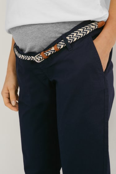 Femmes - Chino de grossesse avec ceinture - coupe slim - bleu foncé