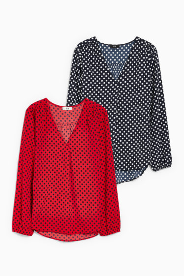 Damen - Multipack 2er - Bluse - gepunktet - rot / schwarz