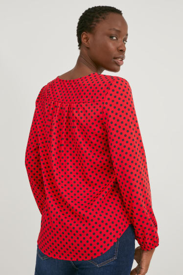 Dames - Set van 2 - blouse - met stippen - rood / zwart