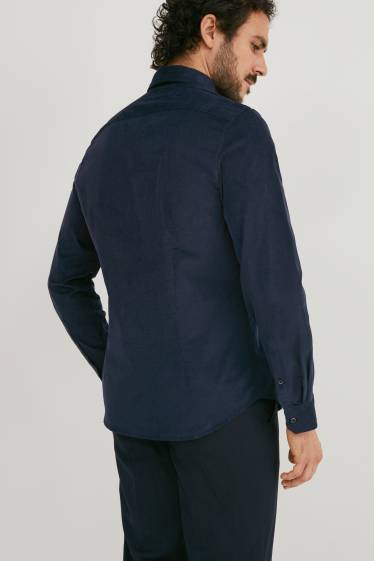 Bărbați - Cămașă din catifea reiată - slim fit - guler cu nasturi - Flex - albastru închis