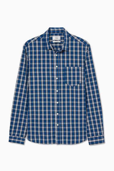 Men - Shirt - slim fit - kent collar - check - dark blue