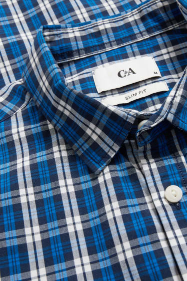 Men - Shirt - slim fit - kent collar - check - dark blue