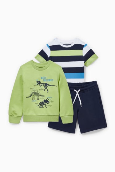 Enfants - Ensemble - sweat, t-shirt et short en molleton - 3 pièces - vert clair