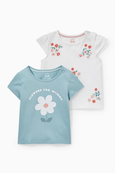 Babies - Multipack of 2 - baby short sleeve T-shirt - floral - white / turquoise