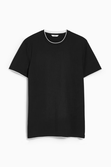 Men - Active T-shirt - 2-in-1 look - black