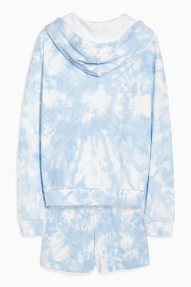 Children - Set - zip-through sweatshirt and sweat shorts - 2 piece - white / light blue