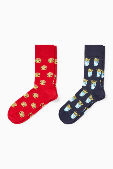 Pánské - Multipack 2 ks - ponožky s motivem - Fast Food - tmavomodrá