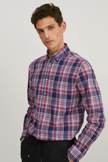 Heren - Business-overhemd - regular fit - extra lange mouw - gemakkelijk te strijken - rood / donkerblauw