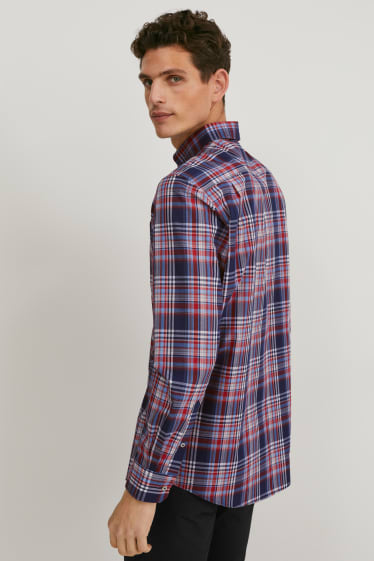 Heren - Business-overhemd - regular fit - extra lange mouw - gemakkelijk te strijken - rood / donkerblauw