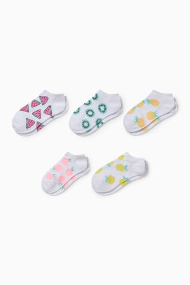 Children Girls - Multipack of 5 - fruit - trainer socks with motif - white