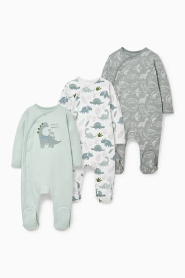 Babies - Multipack of 3 - dinosaur - baby sleepsuit - white / dark green